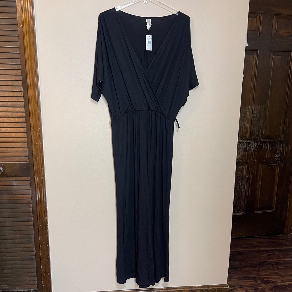 NWT Loveappella Black Surplice Wide Leg Jumpsuit Womens 3X Nordstrom MSRP $128
